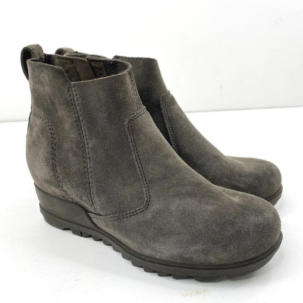 Sorel Women's Size 7 Evie Zip Wedge Waterproof Boots Major Brown Gray Suede
